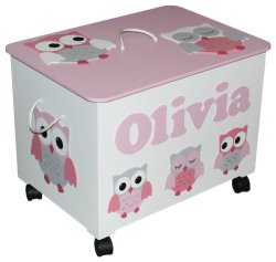 Wooden Pink Owl Toy Box