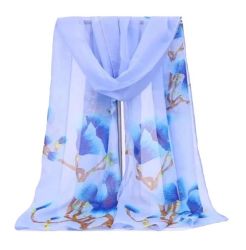 Ladies' Satin Silky Scarf Fantasy With Floral Pattern -sky Blue flowers