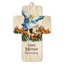 St Michael Pray For Us - 12.5CM Wooden Cross