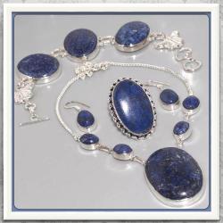 Breathtaking One Of A Kind Set Lapis Lazuli Gemstone 925 Silver Necklace Earrings Ring & Bra