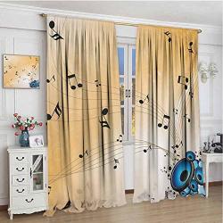 Paddy Benedict Sheer Curtains W84 X L84 Inch Darkening And Thermal Insulating Draperies Music Abstract Artwork Melodies Flying Notes Speakers And Sound Illustration Black