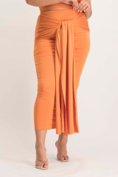 Savannah Wrap Tie Detail Skirt - Dusty Orange - XL