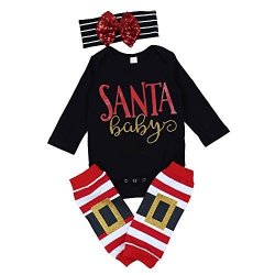 BABY 3PCS Girl Cute Long Sleeve Romper Leg Warmers Hairband Outfits Christmas Costume 18-24MONTHS