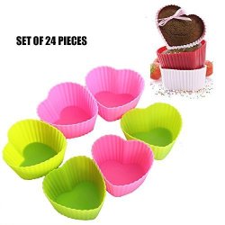MZCH Non-stick Silicone Baking Cups Reusable Cupcake Molds Heat Resistant For Oven Refrigerator Microwave Random Color - Heart Shaped Set Of 24 Pieces