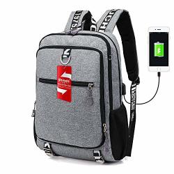 Shindn Student Backpack Large Capacity Computer Bag With USB Charging Interface Gray