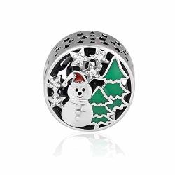 Ckk Diy Fits For Pandora Bead Bracelet 925 Sterling Silver Snowy Wonderland Charm White Red & Green Enamel Christmas Gift