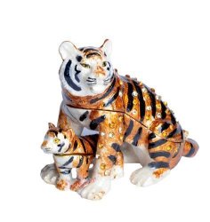 Lilly Rocket Collectible Trinket Box With Rhinestone Bejeweled Swarovski Crystals - Tiger With Cub As Boxes