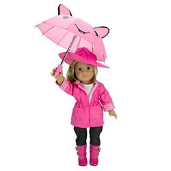 Dress Along Dolly Rain Coat Doll Clothes For American Girl Dolls:- Includes Rain Jacket Umbrella Boots Hat Pants And Shirt