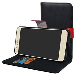 Huawei P10 Lite Case Mama Mouth Stand View Premium Pu Leather Wallet Case With Card Slots Cover For Huawei P10 Lite Smartphone Black
