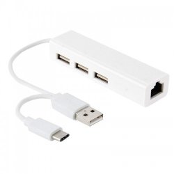 Tuff-Luv 3.1 Type-c To 3 Ports USB 3.0 Hub + Ethernet Adapter - White