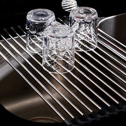 Thetis Homes Over The Sink Multipurpose Roll-up Dish Drying Rack - 17.7"L X 10.2"W X 0.5"H Stainless Steel