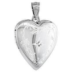 3 4 Inch Sterling Silver Diamond Heart Locket Pendant For Women Engraved Star No Chain