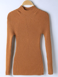 New 2016 Spring Fashion Women's High Elastic Solid Turtleneck Sweater - Beige One Size