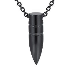 The Newest Cylinder Bullet Shape Cremation Urn Necklace Stainless Steel Ashes Keepsake Funeral Jewelry Pendant & Free 20 Inch Chain Black
