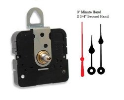 Takane Quartz Clock Movement Mechanism With 3" Black Spade Hands And Red Second Hand U.s.a. Made 5 16" Threaded Shaft For Dials Up To 1 8" Thick