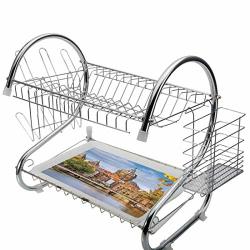 Stainless Steel 2-TIER Dish Drainer Rack Cityscape Kitchen Drying Drip Tray Cutlery Holder Canal And Old Church In Netherlands Traditional Romantic Scene Of The