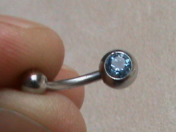 Quality Surgical Steel Belly Ring. Light Blue Stone