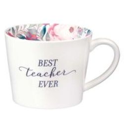 Best Teacher Ever Ceramic Mug In White With Floral Interior