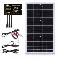 Suner Power 30 Watts Mono Crystalline 12V Off Grid Solar Panel Kit - Waterproof 30W Solar Panel + Photocell 10A Solar Charge Controller With