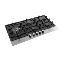 Zero Appliances 5 Burner Glass & Stainless Steel Top Gas Hob With Battery Ignition And Gas Kit