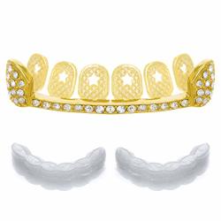 Hip Hop Grillz Gold Plated Iced Out Top Cap Half Teeth L619 G 1 Extra Mold Bar