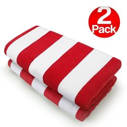 Kaufman - 32IN X 62IN Velour - Joey Cabana Stripe Towel Set 2 Red