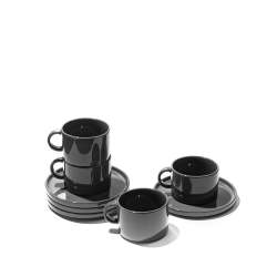 - Flat Stackable Cup & Saucer Choose From 4 Colours - Dark Grey