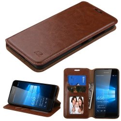 Microsoft Lumia 650 Case Kaleidio Myjacket Leather Wallet Cover W Card Slot & Stand Feature Includes A Overbrawn Prying Tool Brown