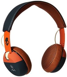 Skullcandy Grind On-Ear Headphones With Built-in Microphone Supreme Sound With Powerful Bass Low Profile Design Plush On-ear Cushions And Durable Metal Headband Orange navy