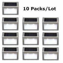Bjour Solar Step Lights Outdoor LED Wireless Stair Light Waterproof Stainless Steel Pathway Floor Wall Patio Lamp For Yard Pathway Cold White 10 Pack