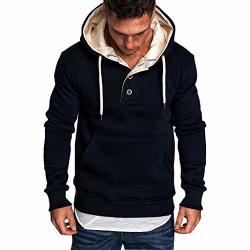 Men's Solid Color Long Sleeve Hoodies Sweatershirt Tops Shirt Simple Button-up Pocket Hoodie Sweatshirts Pullover M-3XL