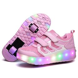 Roller Nsasy Shoes Skates Shoes Girls Boys Wheel Shoes Kids Wheel Sneakers Sneakers Pink Double Wheels Size 11.5M