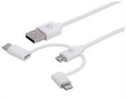 3-IN-1 USB Charging And Data Cable - Usb-a To Lightning USB Micro-b And Usb-c Connectors 1 M 3.3 Ft. White Retail Box Limited
