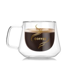 Double Wall Mug Office Mugs Heat Insulation Double Coffee Mug Coffee Glass Cup Style:labeled