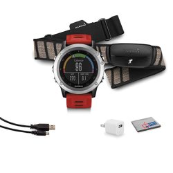 Fenix Garmin 3 Multisport Training Gps Fitness Watch With Hrm-run Heart Rate Monitor Silver With Red Band Bundle With USB Adapter