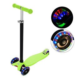 Ancheer MG1 Kids Scooter For Age 3-12 3 Wheel Kick Scooter Pu LED Light Wheels Abec 7 4 Adjustable Heights 132LBS Weight Limit Green