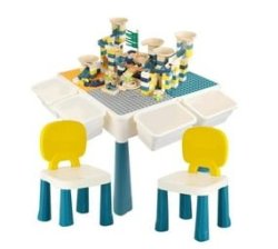 Heartdeco Kids Playing Table With 2 Chairs & 255 Pcs Building Blocks Set