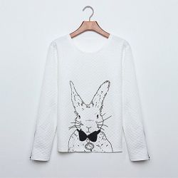 Women Ladies Lovely Animal Printed Long Sleeve O Neck Sweatshirt - White Xxl