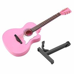 Wosume Electric Bass Guitar Pink Miniature Acoustic Guitar Replica With Stand And Case Instrument Model Ornaments