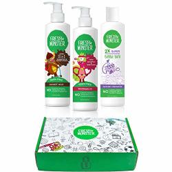 Fresh Monster Kids & Baby Gift Set - Natural Toxin-free Shampoo & Conditioner Body Wash And Bubble Bath 3 Piece