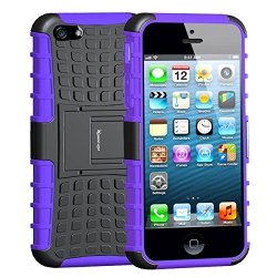 Iphone 5S Case Apple Iphone 5 Case Armor Heavy Duty Rugged Dual Layer Hybrid Shockproof Case Protective Cover For Apple Iphone 5 5S With Built-in Kickstand Purple