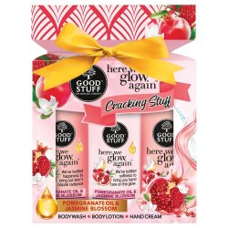 Here We Glow Again MINI Cracking Stuff Gift Set With Pomegrante Jasmine Body Wash And Body Lotion Plus A Hand Cream