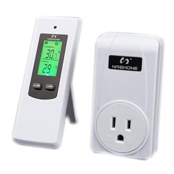 Nashone RF433MHZ Lcd Display Wireless Thermostat Plug Ideal For Electric Heating And Cooling OPS100+OTS100 White