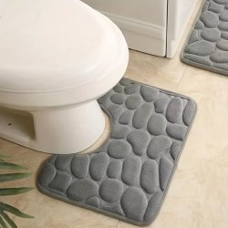 1PC Flannel U-shaped Toilet Mat Bathroom Non-slip Pebble Floor Mat Soft Absorbent Foot Pad Bathroom Carpet Bathroom Accessories Bathroom Supplies