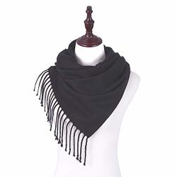 Cherryi Winter Scarf Women Simple Pure Color Thick Warm Scarves Tassel Female Knitted Shawl Wrap Black