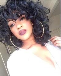 Elim Short Curly Kinky Wigs For Black Women Fluffy Wavy Black Synthetic Hair Wig Natural Looking Wigs Heat Resistant Wigs With Wig Cap 250G Z014
