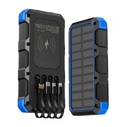 Portable Solar Phone Power Bank With Dual LED Bright Flashlight - Blue