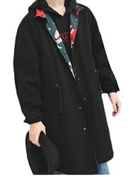 Men Yayu Reversible Trench Coat Mid-length Lightweight Jackets Overcoats Outwear Black M