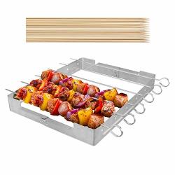 Unicook Upgraded Stainless Steel Barbecue Skewer Shish Kabob Set 6PCS 13.5"L Skewer Sticks With Foldable Large Grill Rack Keeps Kabobs From Sticking To The