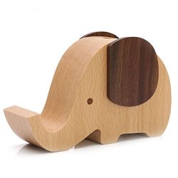 Wooden Elephants Music Box With Trunk Up On Rotating 3.83.2 Inch - Hand Spun Glass Perfect For Baby's Nursery Or Shower Gift